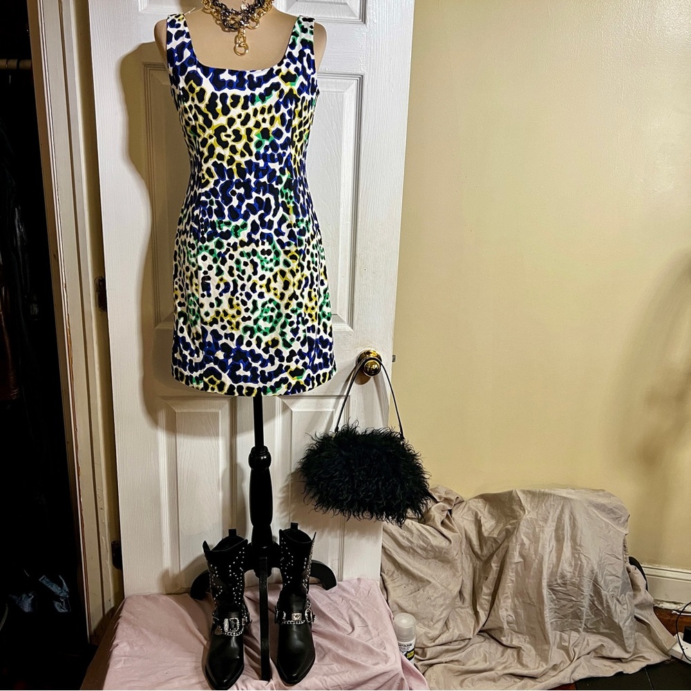 Milly Womens Multicolor Animal Print Fit&Flare Skater Boho Tank Mini Dress S‎